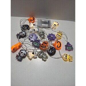 1pc Halloween LED Battery String Lights 10ft Ghost Pumpkin Cat Spider Skeleton